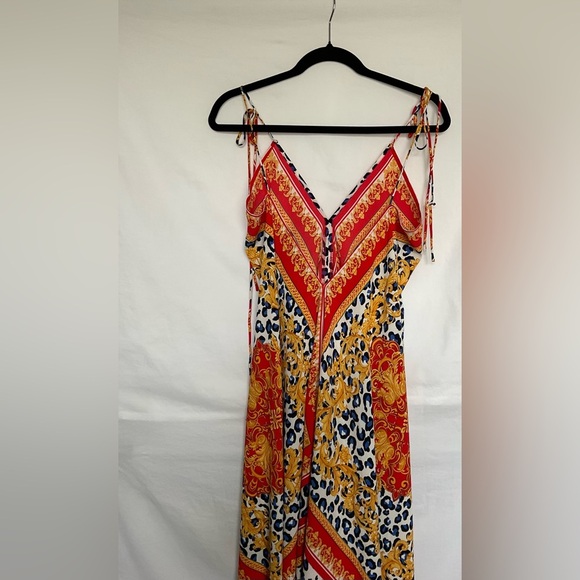 Fashion Nova Red and Gold Sundress Sleeveless V-Neck - Picture 5 of 7